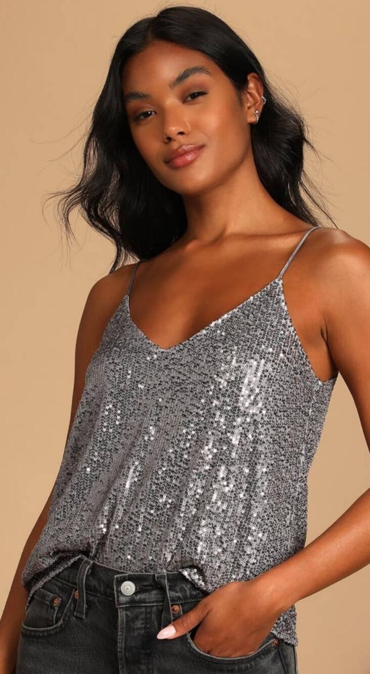 Lulus' Sparkling Grey Sequin Sleeveless Cami - S